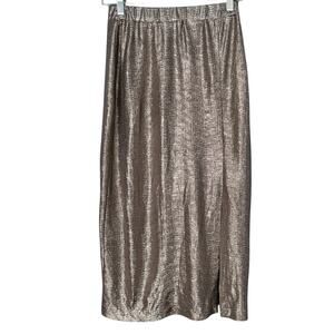 Anthropologie Hutch Textured Metallic Midi Shirt Women’s S Gold Party Slit NEW